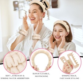 pierinastore Khaki Puffy Spa Headband and Wristband Set for Women and Girls