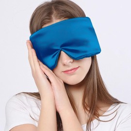Mulberry Silk Eye Mask for Sleeping, Adjustable Strap, Comfortable Large Sleep Mask for Men and Women, Blue
