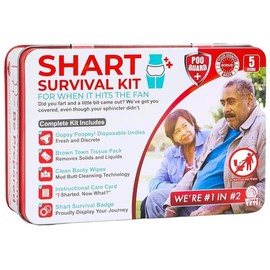 Funny Shart Survival Kit by Witty Yeti. Ultimate Poop Prank Gag Gift Set Contains Wet Wipes, Disposable Underwear, Tissues and Hilarious Badge. Novelty Fart Potty Pack Great for Friends or Family