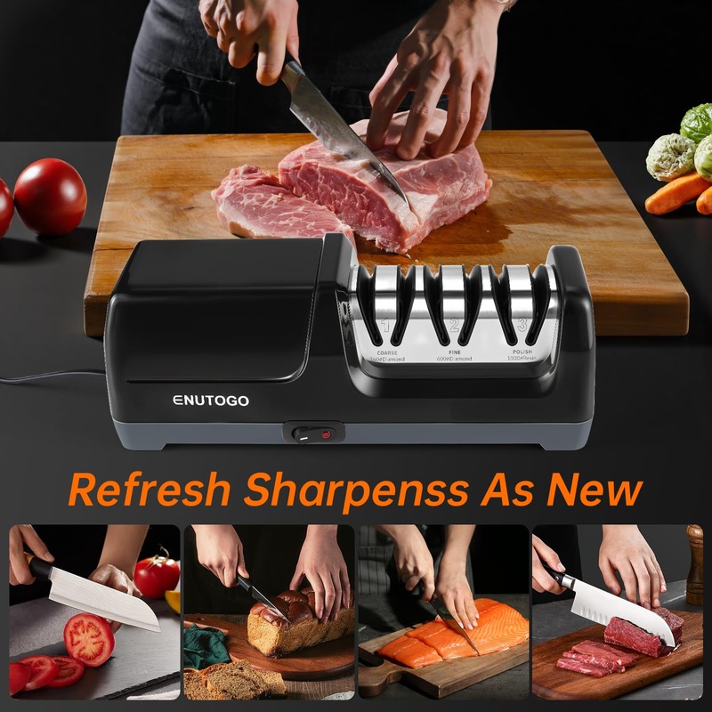 Enutogo Knife Sharpener, Professional 3-Stage Electric Knife Sharpener for Kitchen