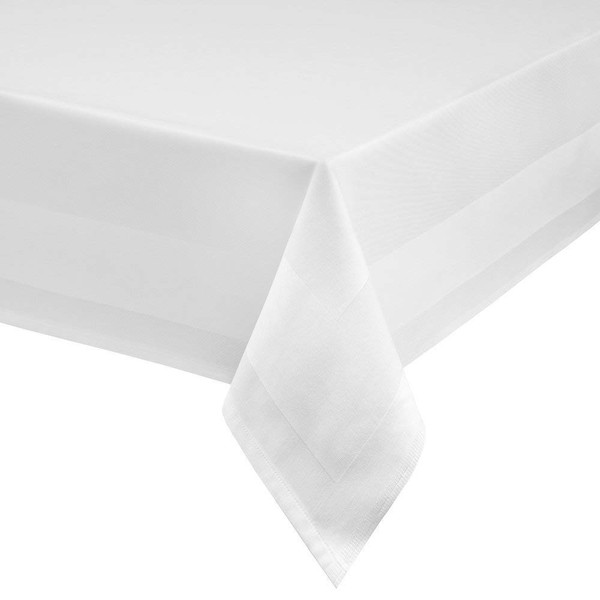 TextilDepot24 Damask White Table Cloth with Satin Band, Washable at up to 95 °C, Multiple Sizes