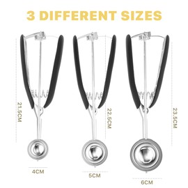 Ice Cream Scoop Set, UYOTBKEUB Professional 304 Stainless Steel Cookie Scoop with Easy Trigger, Perfect Make Ball for Melon Baller Cupcake Baking