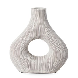 Torre & Tagus White Donut Vase for Flowers - 9 Inch Tall Textured Vases for Centerpieces, Sculptures Home Decor & Abstract Sculptures Home Decor for Shelf Decor Aesthetic (Alma White Flower Vase)