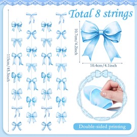 Daifunli 8 PCS Bow Decorations Bow Hanging Banners Garland Banners Paper Cutouts Ribbon Streamers for Birthday Bridal Engagement Bachelorette Wedding Party Decor (Blue)