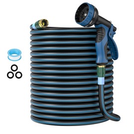 Heavy Duty Non-Expanding Garden Hose 100ft - Durable Reinforced Water Hose with Leak-Proof Construction ， Kink-Resistant, TPV material, 10-Function Spray Nozzle, 3/4" Connector & Portable Strap（100FT)