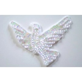 Unbranded White Sequin /Beaded Sew On Dove 4" x 6" Applique ap-84