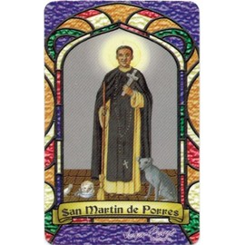 San Martin Caballero Bilingual Prayer Card With Vinyl Sleeve Estampa Religiosa Bilingue Con Funda De Vinilo.