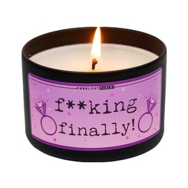 Moonlight Makers F**king Finally (Engagement) Candle, Sandalwood Scented Handmade Candle, Natural Soy Wax Candle, 25+ Hour Burn Time, 8oz Tin