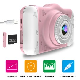 Kids Digital Camera, 12MP Children's Camera for Boys and Girls, 1080P Rechargeable Camera for Kids with 32GB TF Card, USB Charging 8X Zoom No Games.
