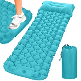 PEAK COMFORT Self-Inflating Sleeping Mat for Camping - Thick Waterproof Mat in Sundial Orange for Outdoor Hiking, Backpacking, Camping - Built-In Foot Pump & Pillow, Carrier Bag Included.
