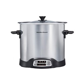 Hamilton Beach Sear & Cook Stock Pot Slow Cooker with Stovetop Safe Crock, Large 10 Quart Capacity, Programmable, Silver (33196)