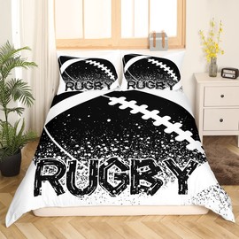Rugby Duvet Cover Single Size Boys Ball Game Bedding Set Sports Ball Black And White Comforter Cover American Football Hobby Activity Bed Set European Sport Competitive Games Room Decor