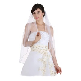 SAMKY 1T 1 Tier Crystals Pearls Beaded Wedding Veil (Fingertip Length 36" White)