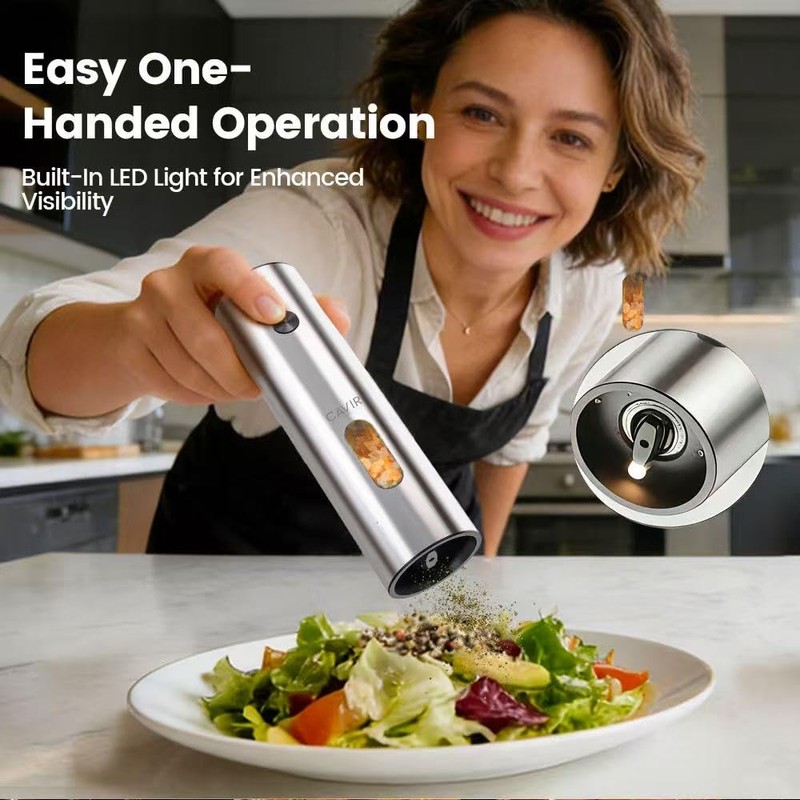 Cavir Electric Salt and Pepper Grinder Set with Charging Base,Upgraded