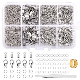 Chain Clasp, 300 Piece Bracelet Clasp Set Includes 12 mm Lobster Clasp, 5 mm Jump Rings, Crimping Ends and Extension Chain, Jewellery Clasps for Jewellery Making - Silver