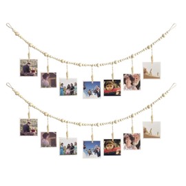 UgyDuky 2Pcs 4.4Ft Wall Hanging Photo Display with 80 Wooden Beads and 7 Photo Clips Wood Bead Garland with Clothes Pin Boho Wall Hanging Picture Holder Rustic Photo Wall Decor for Home Decor (Clip)