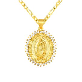 Our Lady of Gudalupe 20" Necklace 14K Gold Plated - Guadalupe Medalla Oro Laminado - Guadalupe Cadena Para Mujer- Virgin Mary Necklace