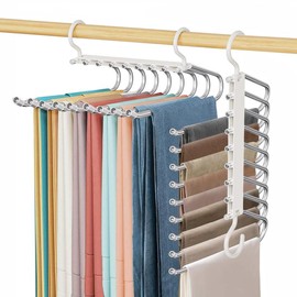 9 Layer Pants Hanger (1/2/4 Counts), Space Saving Organizer Storage Hanger, Room Accessories Multifunctional Organizing Pants Rack Holder, Closet Organizer for Pants Jeans Leggings Trousers Skirts, Summer Gift:_White_2 Counts