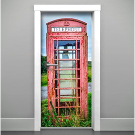 Windowpix DoorPix 30x80 Door Mural Wrap Luster Semi-Gloss Bubble Free Weathered Phone Booth On The French Countryside - Peel and Stick - Easy-to-Clean, Durable