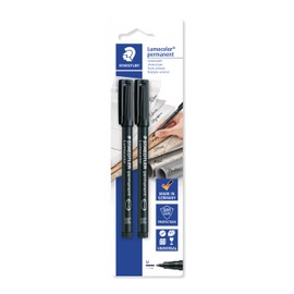 Staedtler 317 Lumocolor 9BK2DA Universal Permanent Pen Medium Point 1.0 mm, pack of 2 in Blister Packaging Black