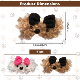 AEGYPIUS Animal Hair Clips for Women, 2 Pcs Plush Curly Dog Hair Clips Dog Bow Clips Funny Hair Clips, Brown Beige Novelty Hair Clips Cat Hair Clips Animal Claw Clips Fun Hair Clips for Women
