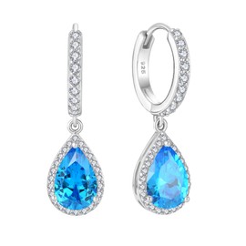 Starchenie Earrings 925 Sterling Silver for Women Hoop Earrings with Cubic Zirconia Birthstone Drops Hanging Hypoallergenic Hoop Earrings, Sterling Silver, Cubic Zirconia