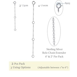 ELDA & CO. 2 Pack Sterling Silver Necklace Extenders Bracelet Extenders Chain Set Adjustable Length 2" 4"