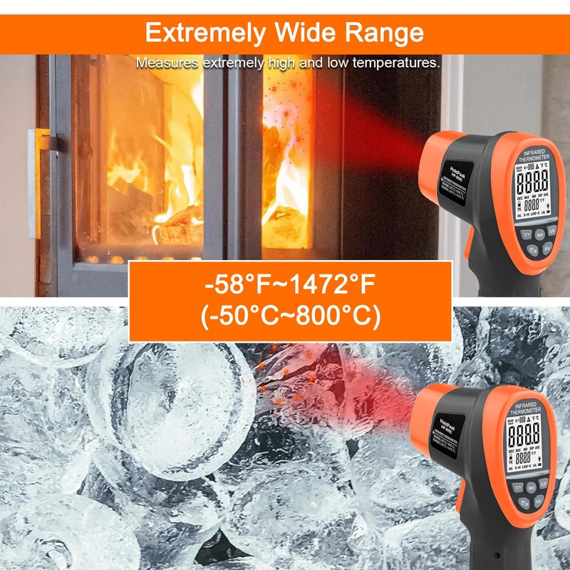 HOLDPEAK Infrared Thermometer D:S=16:1, Digital IR Thermometer 58℉~1472℉, Non-Contact High