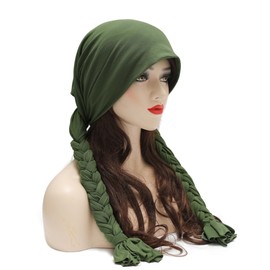 ZLYC Chemo Headwear Pre Tied Head Scarf for Women Lightweight Beanie Hat Skull Cover Cap Headwraps(Braid Green Algae)