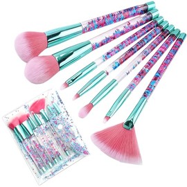 Juego de Brochas de Maquillaje Con Purpurina para Niñas, Unicornio, Base, Abanico, Rubor En Polvo, Resaltado de Labios, Sombra de Ojos, Juego de Brochas de Maquillaje de Cejas Con Flujos de