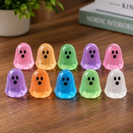 Glow-in-the-Dark Resin Mini Ghost Figures for Halloween Decor – 10-Piece Random Color Set for Tables, Shelves & Mini Scenes