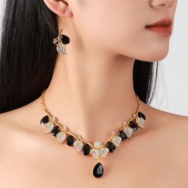 KONFEN Women's Jewellery Sets, Jewellery Sparkly Cubic Branch Adjustable Chain Necklace Leaf Shape Earring Jewelry Sets for Women, Birthday Weddings Gifts Costume Accessories 2 PCS, Black