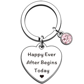 AMZQ Wedding Gifts Wedding Keyring Present for Bride And Groom Happy Ever After Begins Today