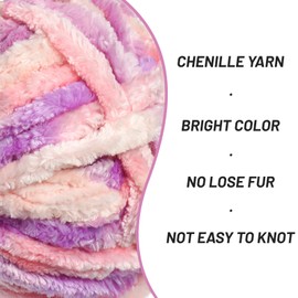 Fuzzy Chunky Chenille Yarn for Crocheting，Soft Plush Yarn for Hand Knitting，Bulky 100 g（49.2 yd） Baby Blanket Yarn for Crocheting Amigurumi Yarn，Crochet Fluffy Velvet Yarn (Pink Purple)