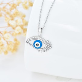 Evil Eye Pendant Necklace for Women S925 Sterling Silver Blue Evil Eye Necklace with Cubic Zirconia Protection Jewelry Gift for Her