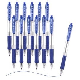 M&G Ballpoint Pen 0.5mm, 12pcs Retractable Fine Point Blue Ink Click Ball Point Pen Writing Supplies for Journaling Home Office Classroom, Clear