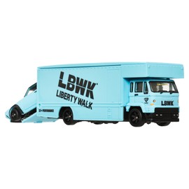 Hot Wheels Premium Car Team Transport Set, LBWK Liberty Walk Nissan Skyline 2000GT-R, Fleet Flyer #69 Truck and Car, 1:64 Scale, Blue Model