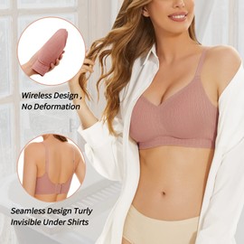 WOWENY Push Up Bras for Women Padded Bra No Underwire Wireless Jelly Strip Soft Support Comfortable Seamless Bralette (Pink, Medium)