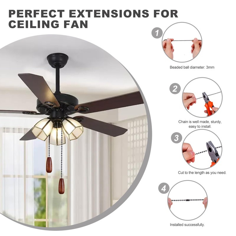6 Pieces Wooden Ceiling Fan Pull Chains Extender Set, 12