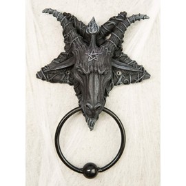 Ebros Faux Stone Sabbatic Goat of Mendes Samael Lilith Baphomet Head On Inverted Pentagram Star Door Knocker 6.5"Wide Occult Ritual Baphometh Resin Figurine Prince of Beasts