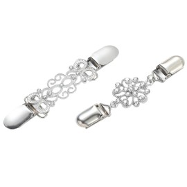 2PCS Elastic Shawl Cardigan Collar Clips, Alloy Cinch Cardigan Collar Sweater Dress Clip (Silver)
