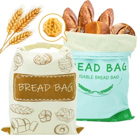 2 Pack Beeswax Reusable Bread Bags for Homemade Bread, Cotton Beeswax Bags, Sourdough Bag, Freezer-Friendly & Freshness Preservation Storage to Keep Fresh, 12x17.7in
