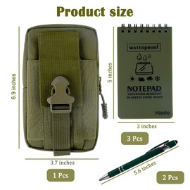 Chanumetal 6 Pcs Waterproof Notebook, 3 X 5 Inch Write in The Rain Notebook Police Notepad with Waterproof Pen and Multi Functional Waist Pack for Outdoor Activities Recording (Army Green)