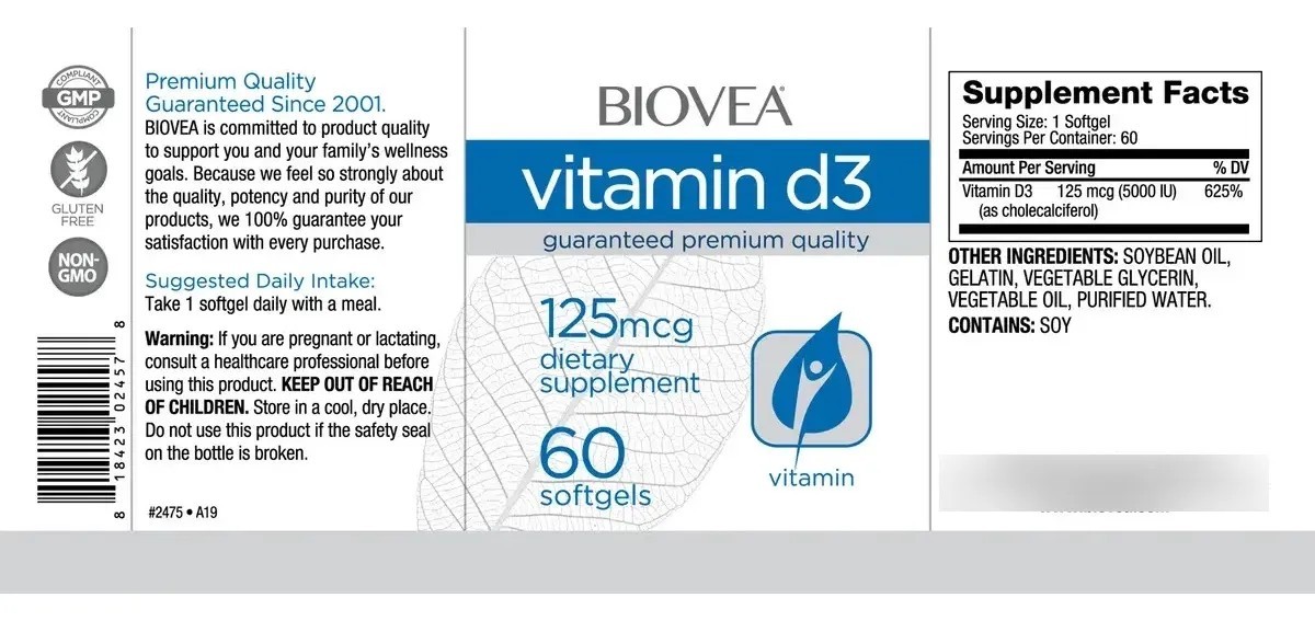 Biovea Vitamina D 60 Softgels Suplemento Vitalidad 112026
