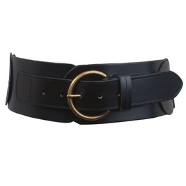 Cinturón de piel de grano completo trenzado de cintura alta para mujer de 3 pulgadas (75 mm), Negro -, 40"