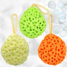 3 Piezas Esponja de Baño para Bebe, Esponja Natural de Baño, Esponja de Baño Súper Suave Sin Látex para Niños, Bola de Baño de Esponja Suave Exfoliante, Cuidado de la Piel Ducha SPA Limpieza Corporal Limpieza de Cepillo Hidrofílica Esponjas de Ducha Súper