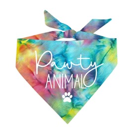 Pawty Animal Dog Bandana | 100% Cotton Tie Dye| Made in USA | Birthday Pawty | Party Theme | Celebration Supplies | Photoshoot Prop | Girl Boy | One Size | Rainbow Scrunch (384)