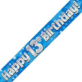13th Birthday Blue Birthday Party Foil Banner Pennant Age 13