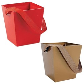 Cardboard Buckets with Ribbon Handle Kit Gold & Red - 12 Pieces