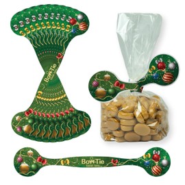 Bow-Tie Twist Ties | Party Favor Bag Tie | Themed Twist Ties Perfect for Any Occasion | Gift Tag and Twist Tie All-in-one | 20 Pack Ties & Bags | Christmas Ornaments Design